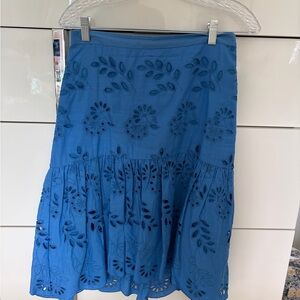 Ann Taylor Blue Floral Cutout A-Line Skirt